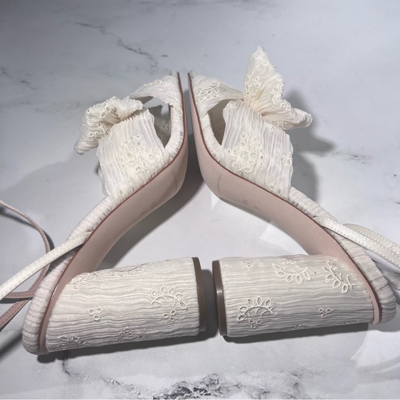 Loeffler Randall Camellia Pearl Broderie Pleated Fabric Bow Sandal Heels - Picture 4 of 8